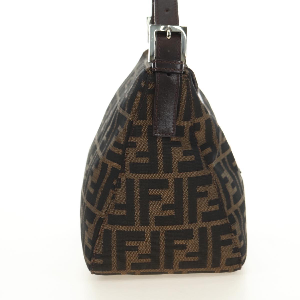FENDI Zucca Canvas Mamma Baguette Shoulder Bag Black Brown Auth 180431SAV