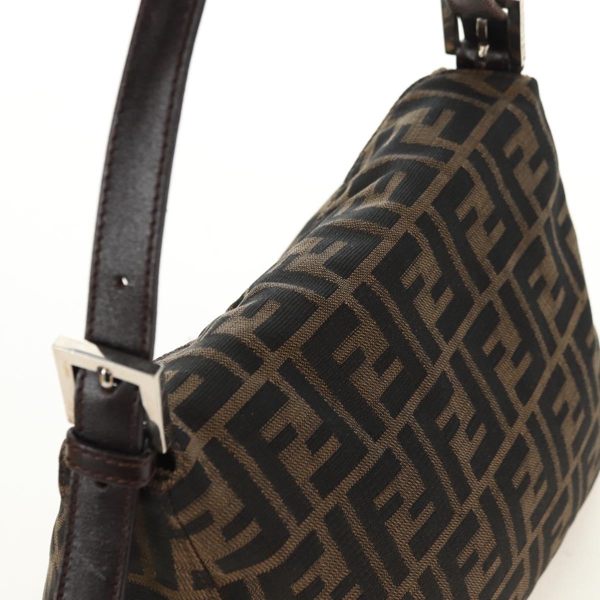 FENDI Zucca Canvas Mamma Baguette Shoulder Bag Black Brown Auth 180431SAV