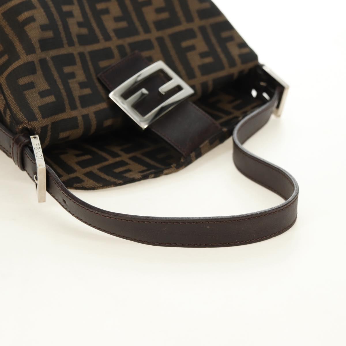 FENDI Zucca Canvas Mamma Baguette Shoulder Bag Black Brown Auth 180431SAV