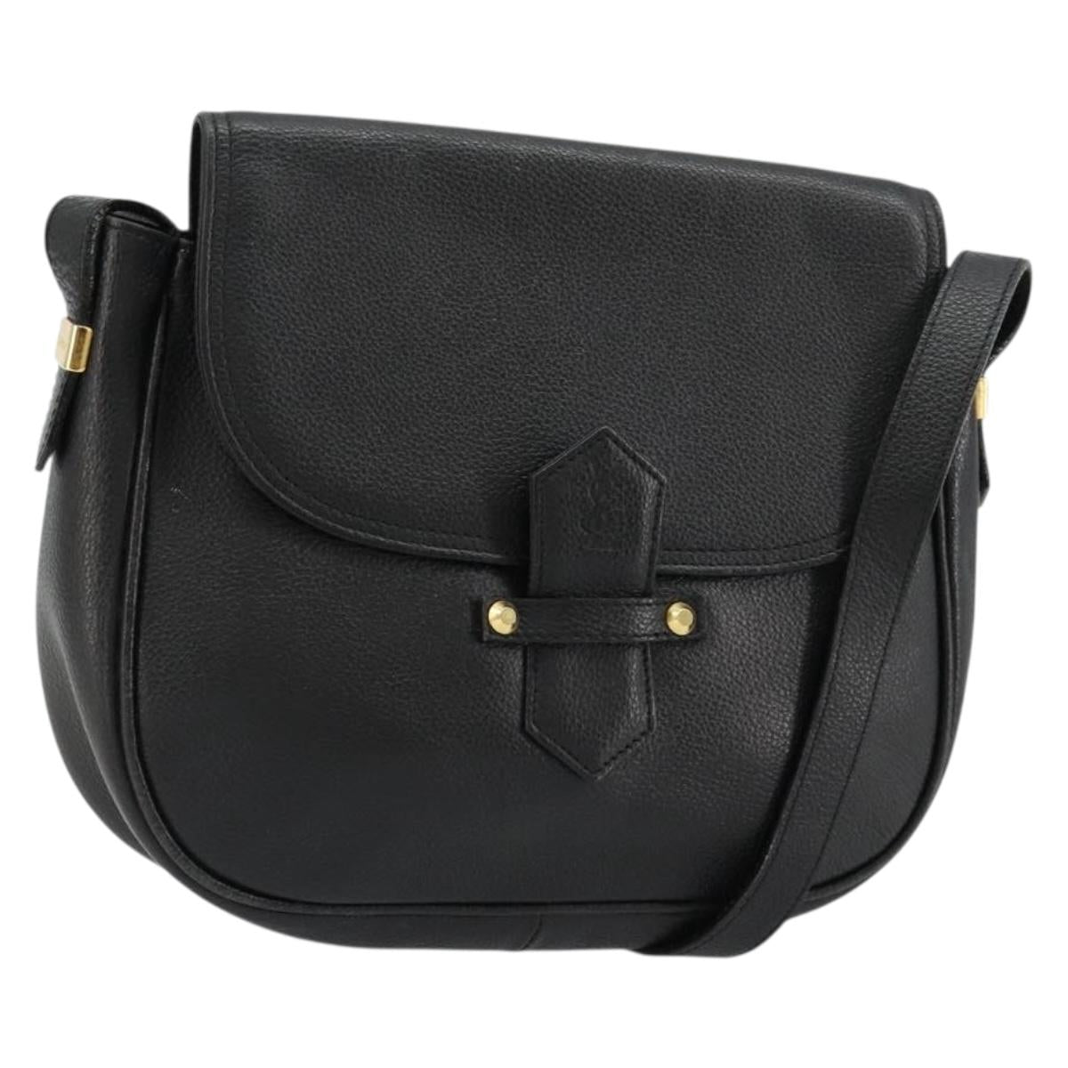 SAINT LAURENT Shoulder Bag Leather Black Gold Auth 180432