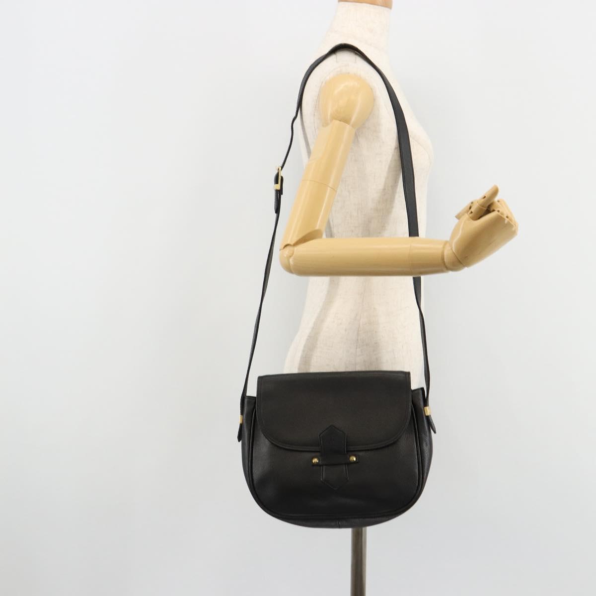 SAINT LAURENT Shoulder Bag Leather Black Gold Auth 180432