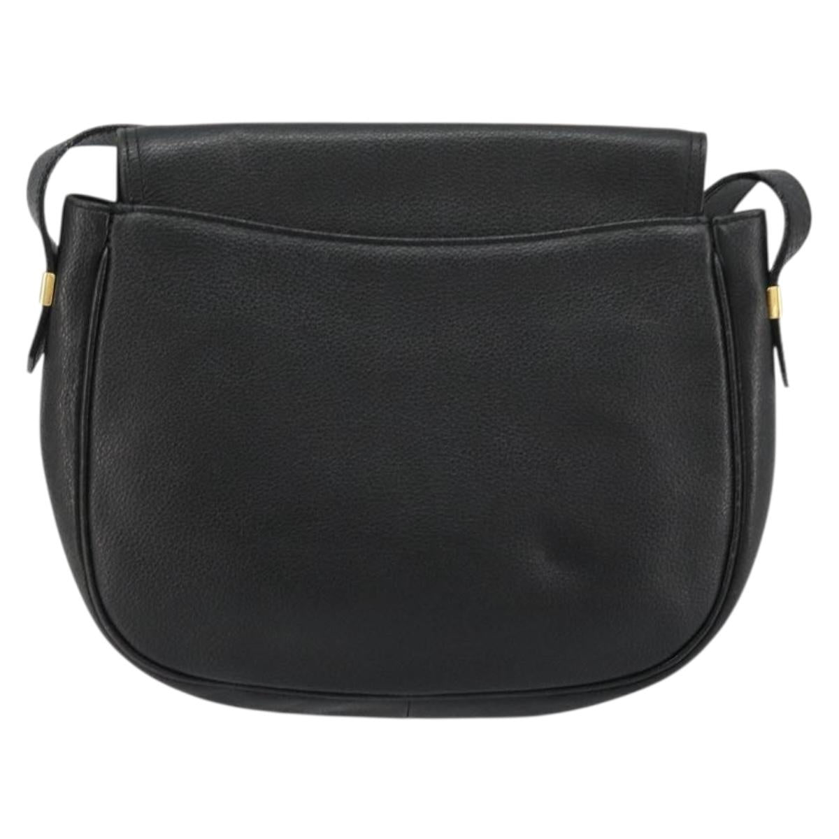 SAINT LAURENT Shoulder Bag Leather Black Gold Auth 180432
