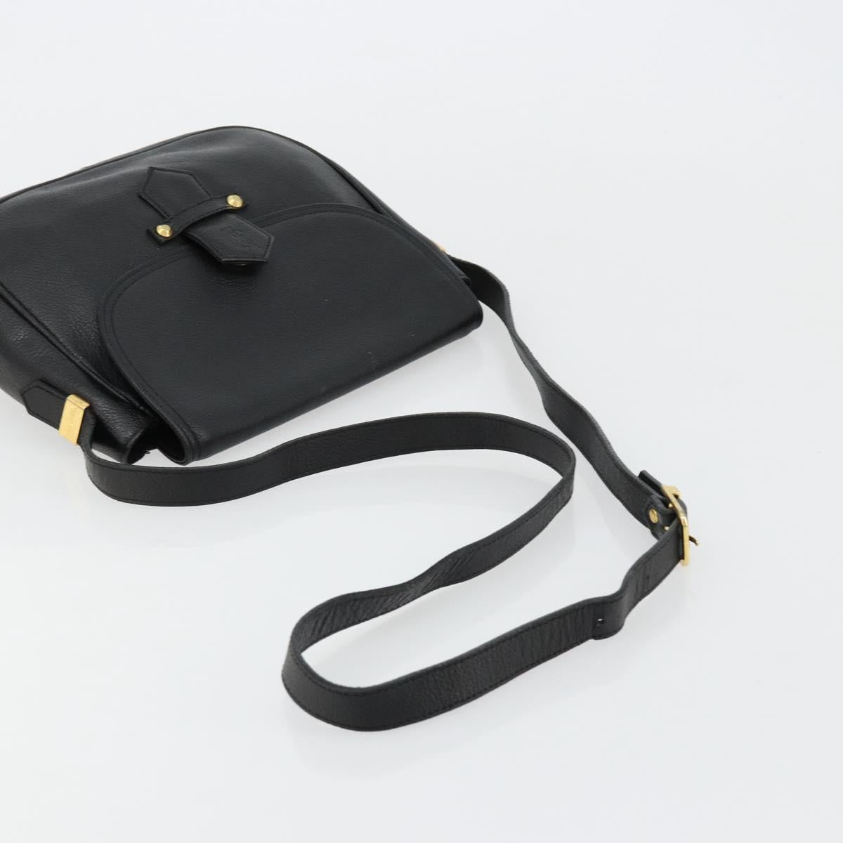 SAINT LAURENT Shoulder Bag Leather Black Gold Auth 180432
