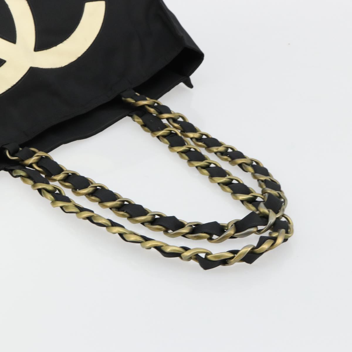 CHANEL Chain Shoulder Tote Bag Nylon Black Gold CC Auth 180433A