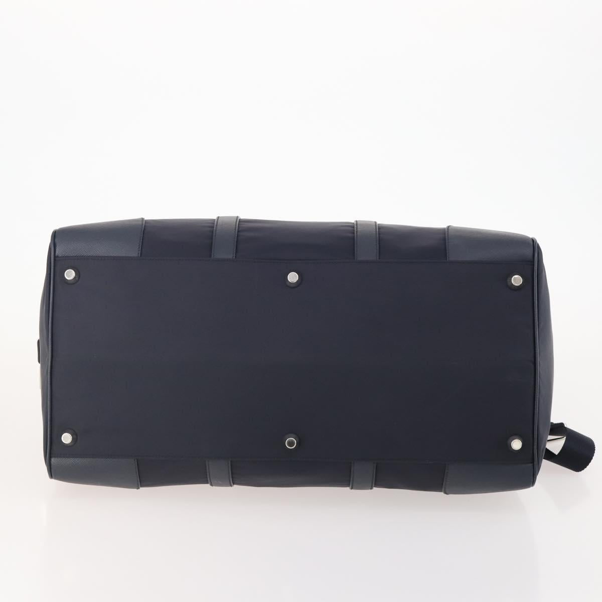 PRADA Boston Bag Nylon 2way Navy Silver Auth 180434SAV