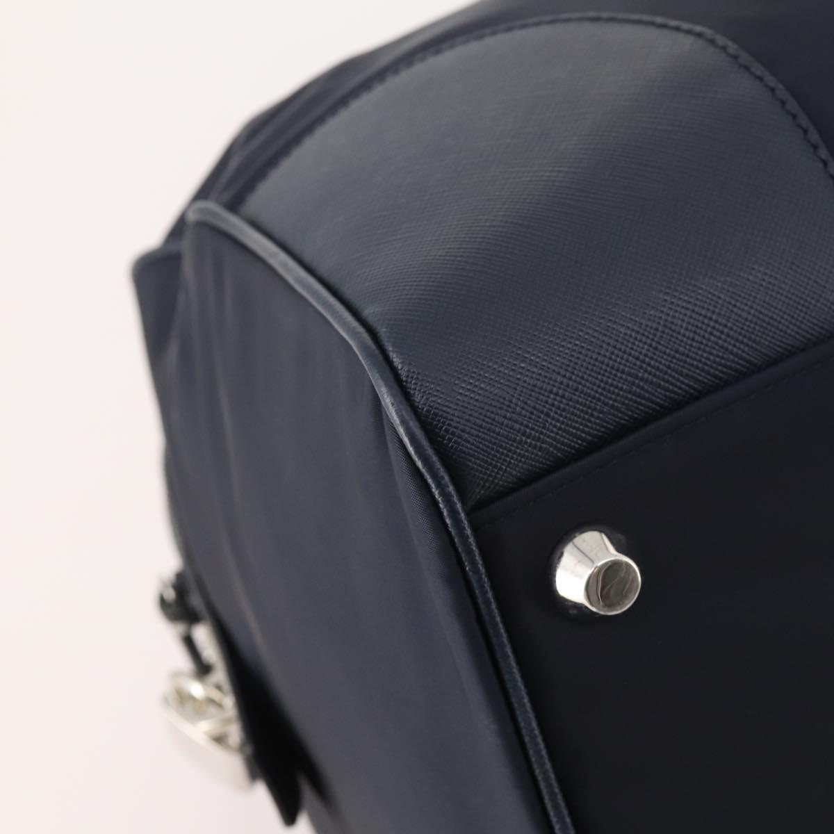 PRADA Boston Bag Nylon 2way Navy Silver Auth 180434SAV