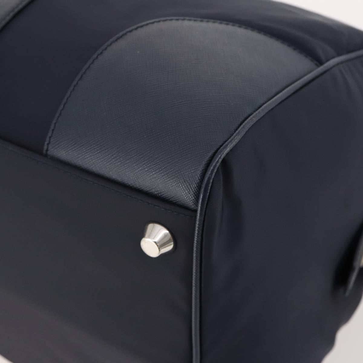 PRADA Boston Bag Nylon 2way Navy Silver Auth 180434SAV