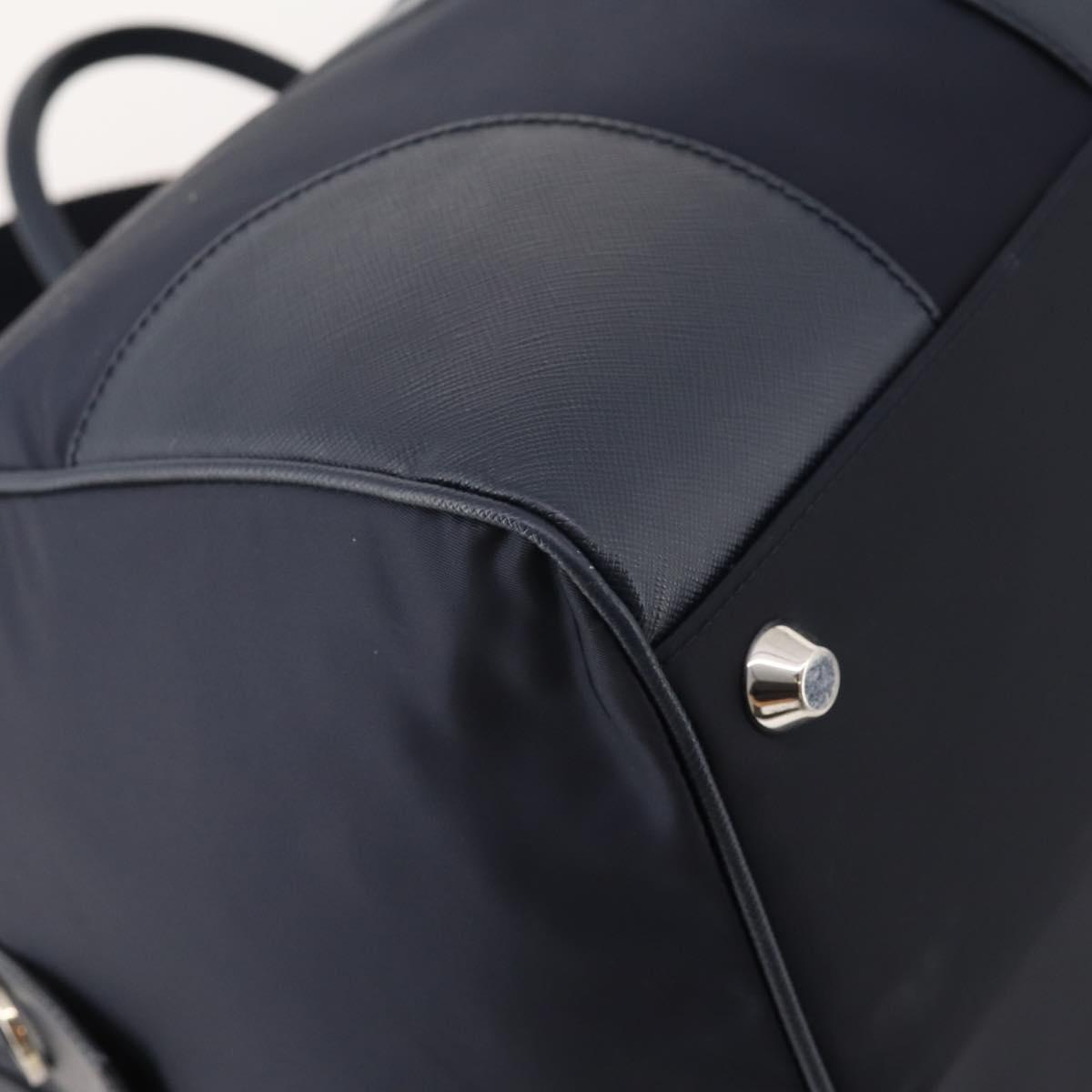 PRADA Boston Bag Nylon 2way Navy Silver Auth 180434SAV