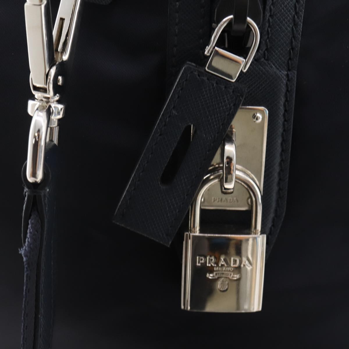 PRADA Boston Bag Nylon 2way Navy Silver Auth 180434SAV