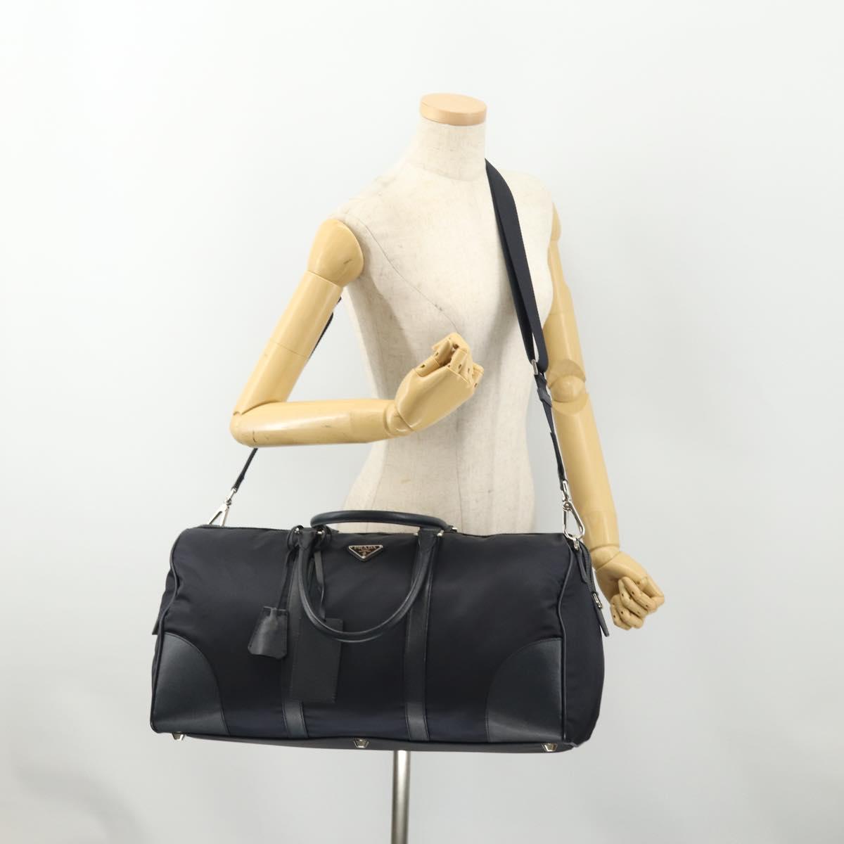 PRADA Boston Bag Nylon 2way Navy Silver Auth 180434SAV