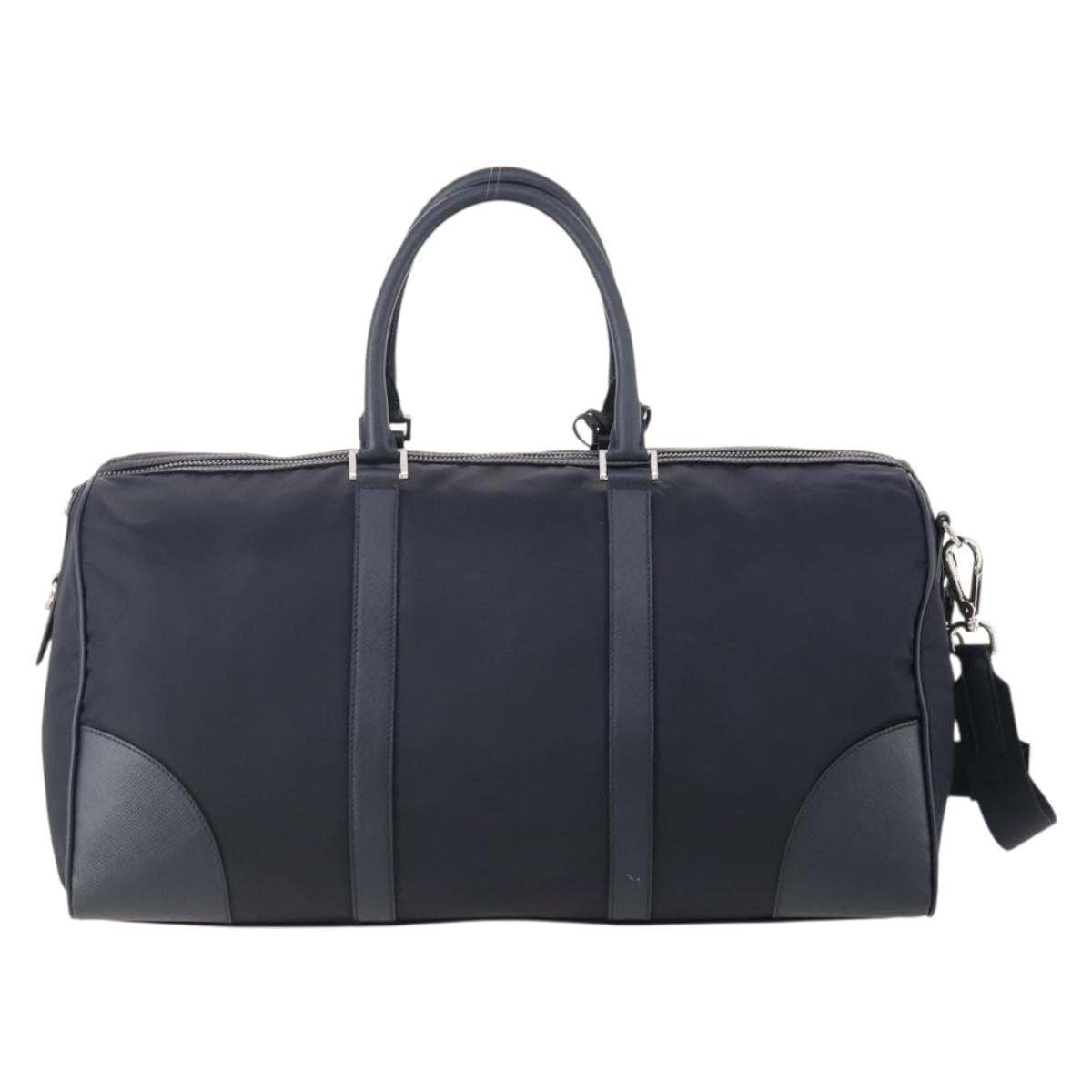 PRADA Boston Bag Nylon 2way Navy Silver Auth 180434SAV