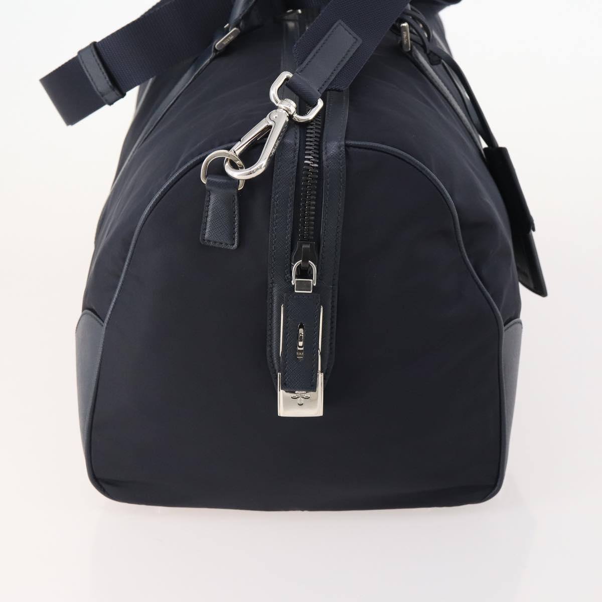 PRADA Boston Bag Nylon 2way Navy Silver Auth 180434SAV
