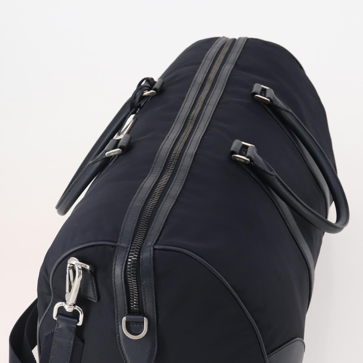 PRADA Boston Bag Nylon 2way Navy Silver Auth 180434SAV