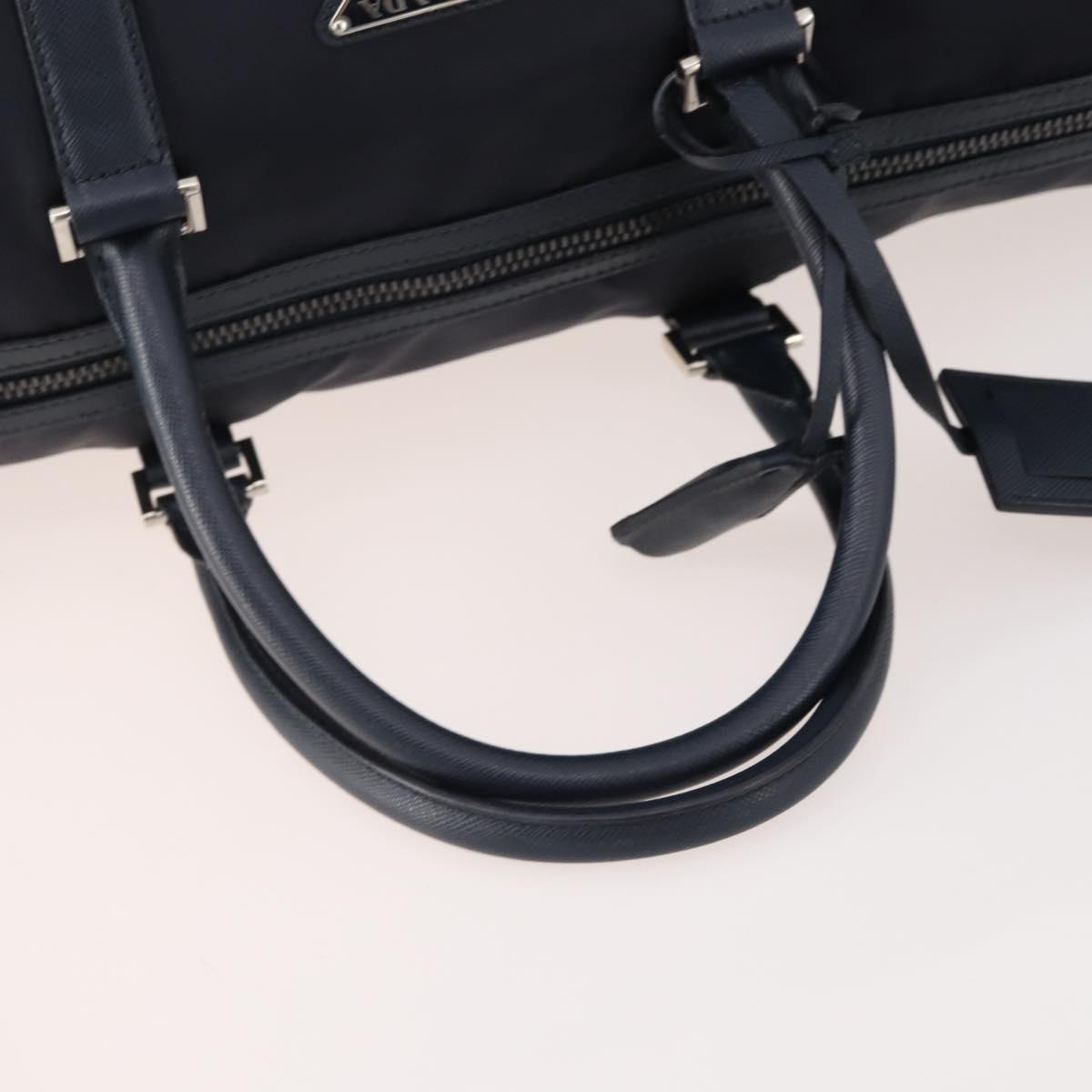 PRADA Boston Bag Nylon 2way Navy Silver Auth 180434SAV