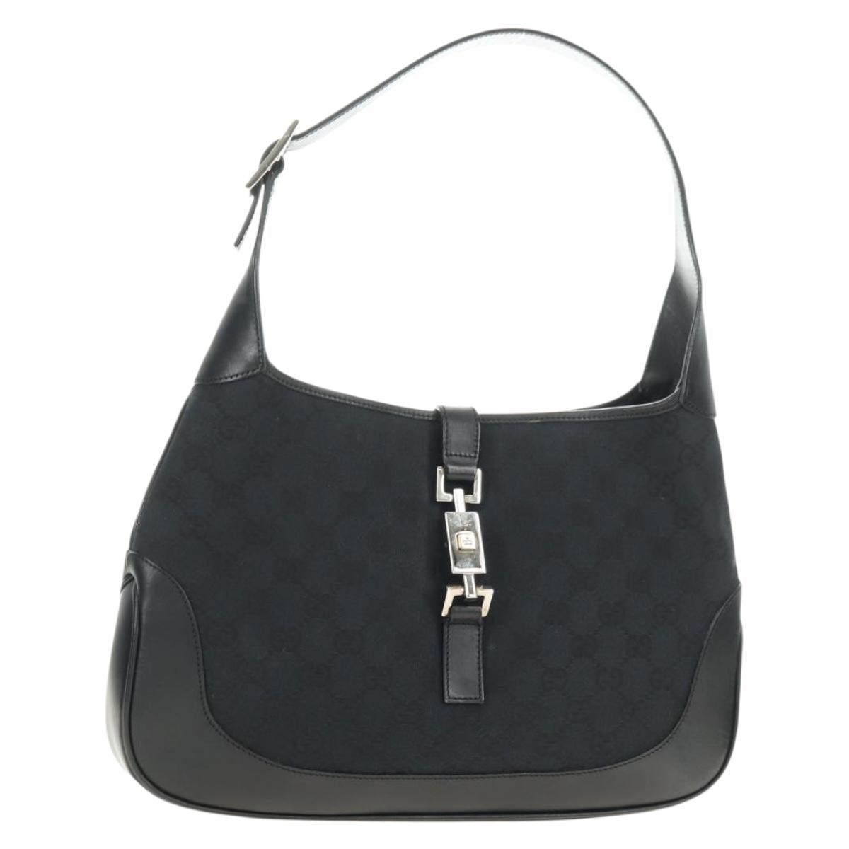 GUCCI GG Canvas Jackie Shoulder Bag Black Silver 001 3306 Auth 180435SAM