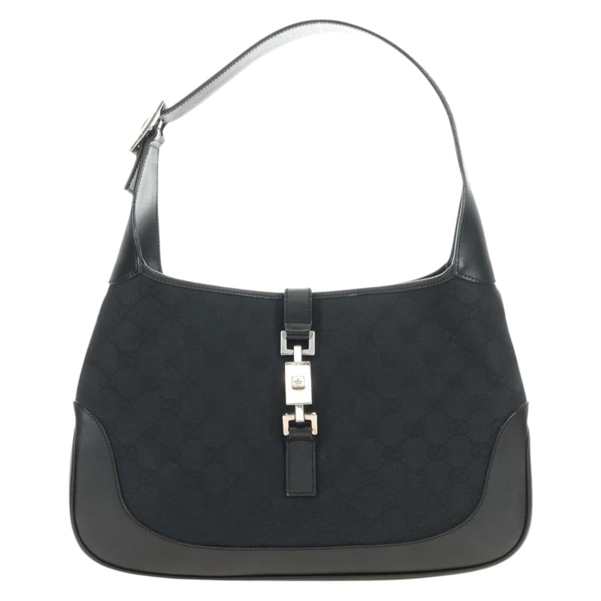 GUCCI GG Canvas Jackie Shoulder Bag Black Silver 001 3306 Auth 180435SAM