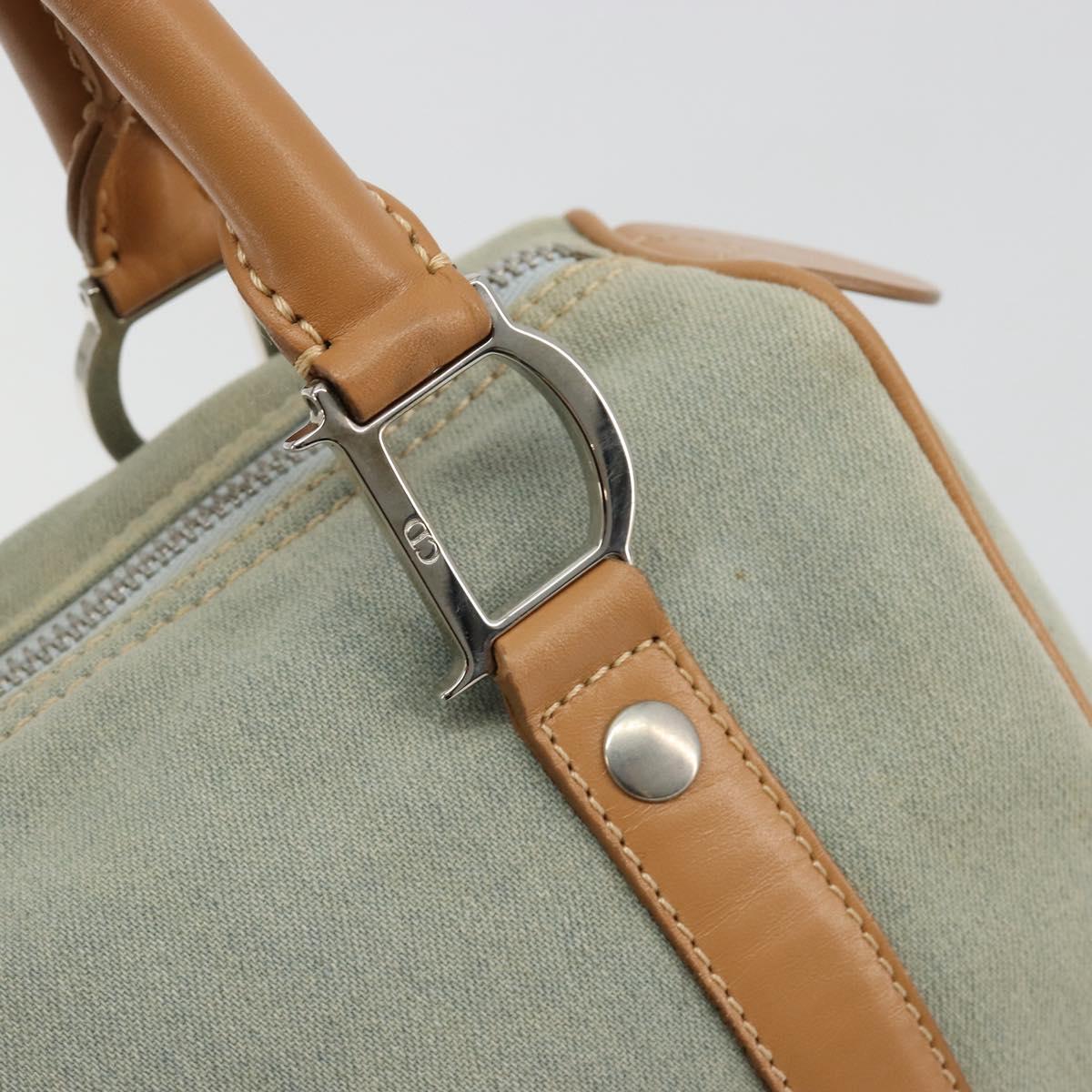 Christian Dior Mini Boston Bag Denim Light Blue Silver Auth 180441