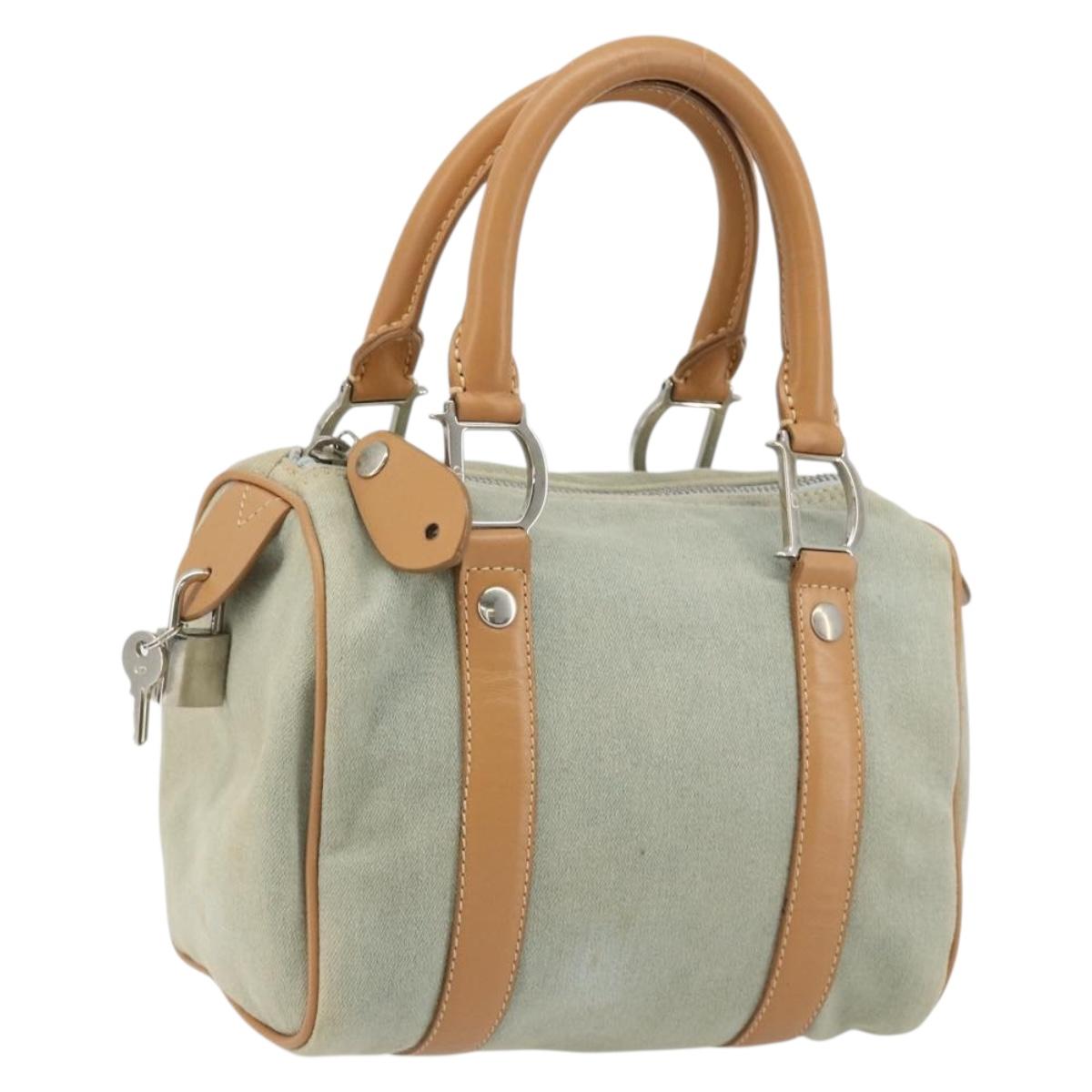 Christian Dior Mini Boston Bag Denim Light Blue Silver Auth 180441