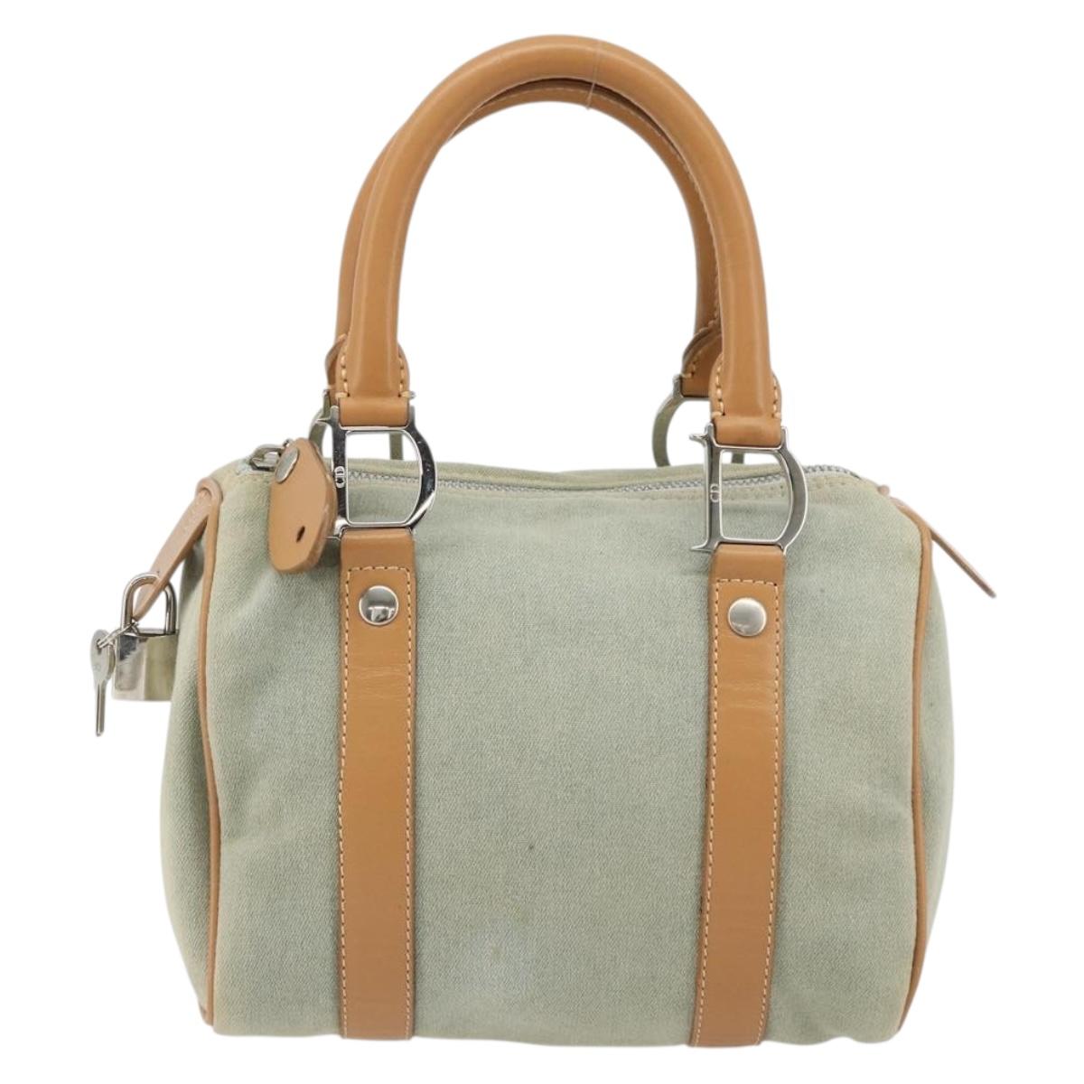 Christian Dior Mini Boston Bag Denim Light Blue Silver Auth 180441