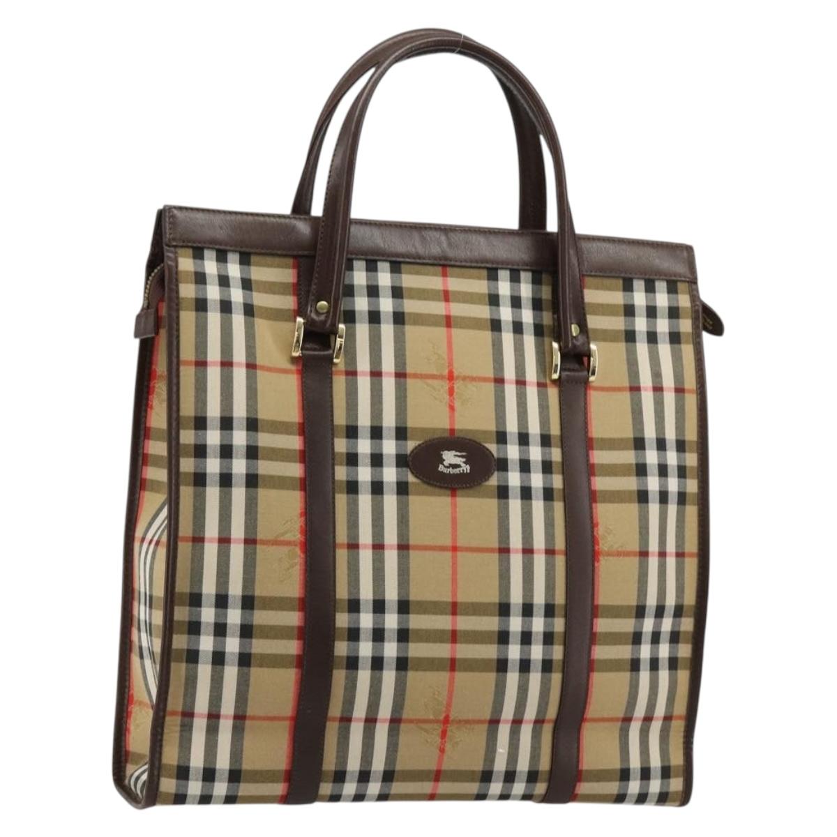 Burberrys Nova Check Hand Bag Canvas Beige Gold Auth 180451A