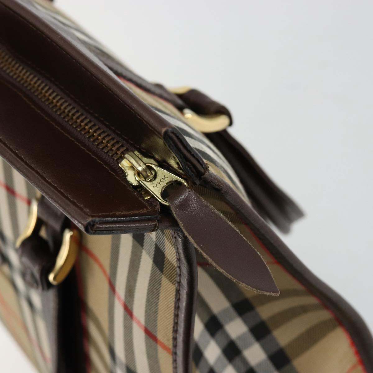 Burberrys Nova Check Hand Bag Canvas Beige Gold Auth 180451A