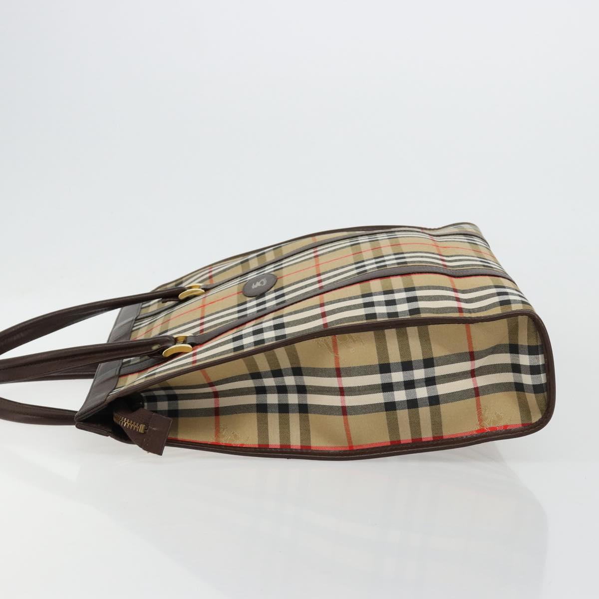 Burberrys Nova Check Hand Bag Canvas Beige Gold Auth 180451A