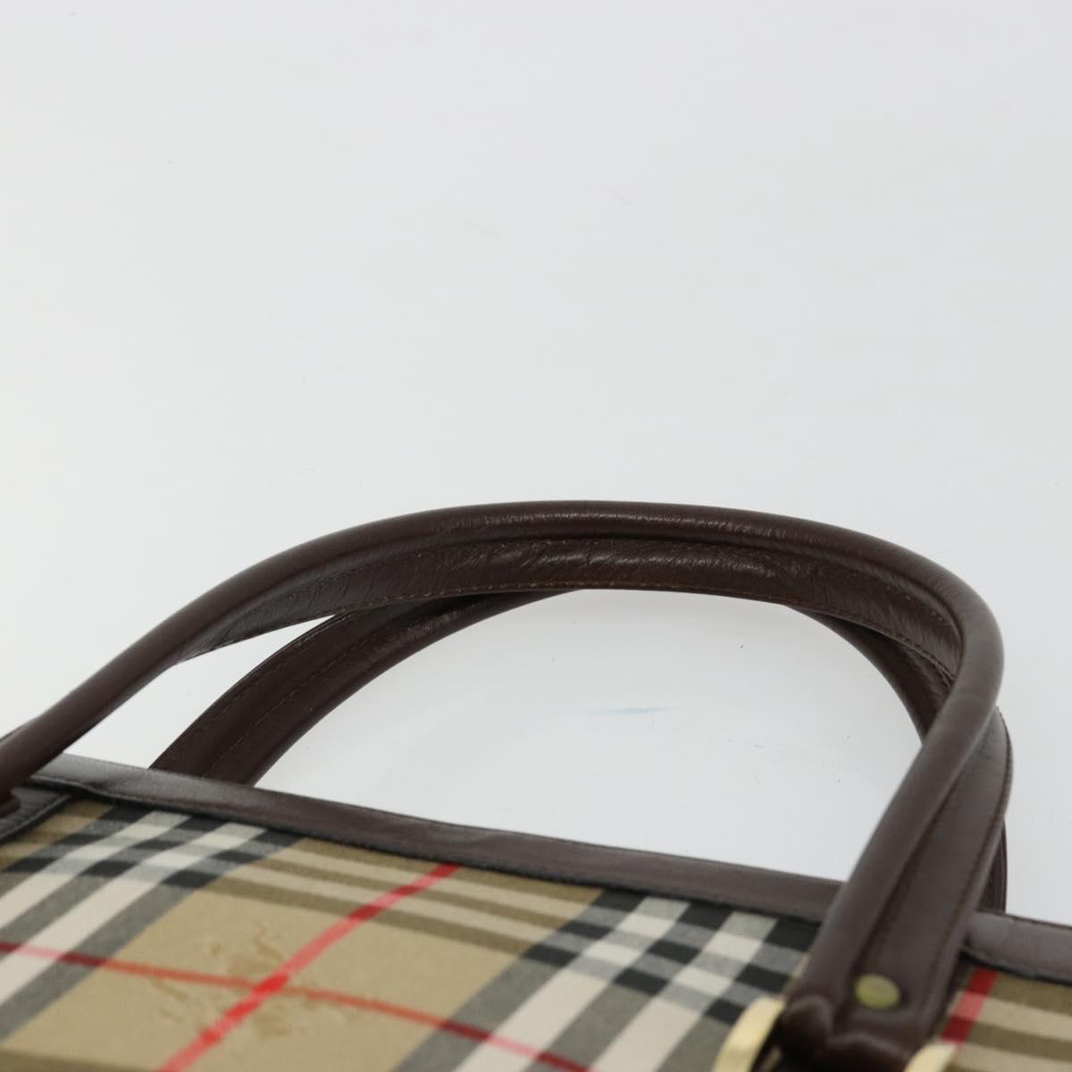 Burberrys Nova Check Hand Bag Canvas Beige Gold Auth 180451A