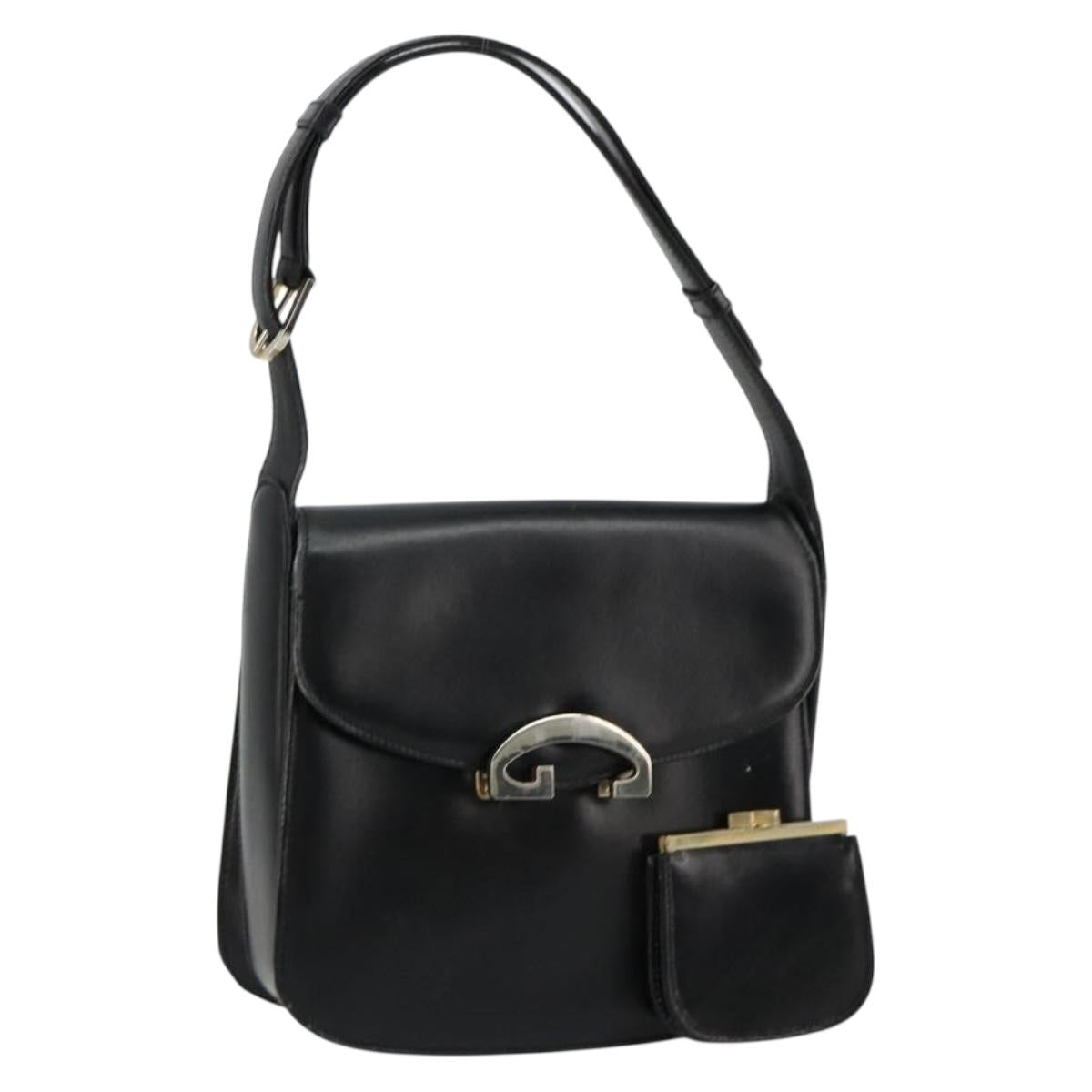 GUCCI Shoulder Bag Leather Black Silver Auth 180462