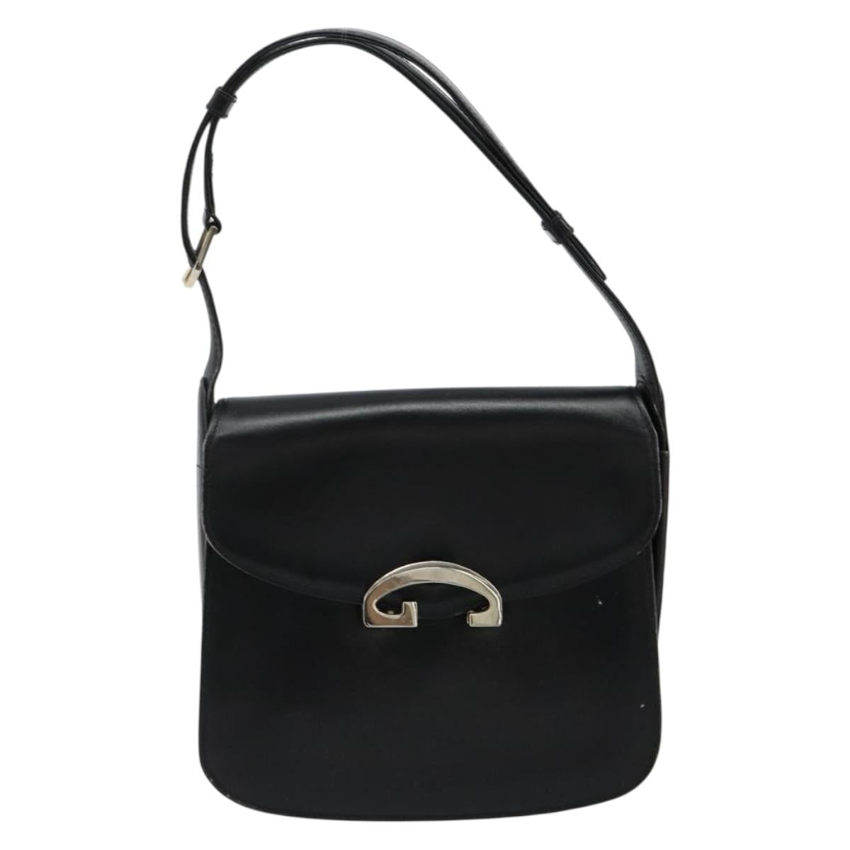 GUCCI Shoulder Bag Leather Black Silver Auth 180462