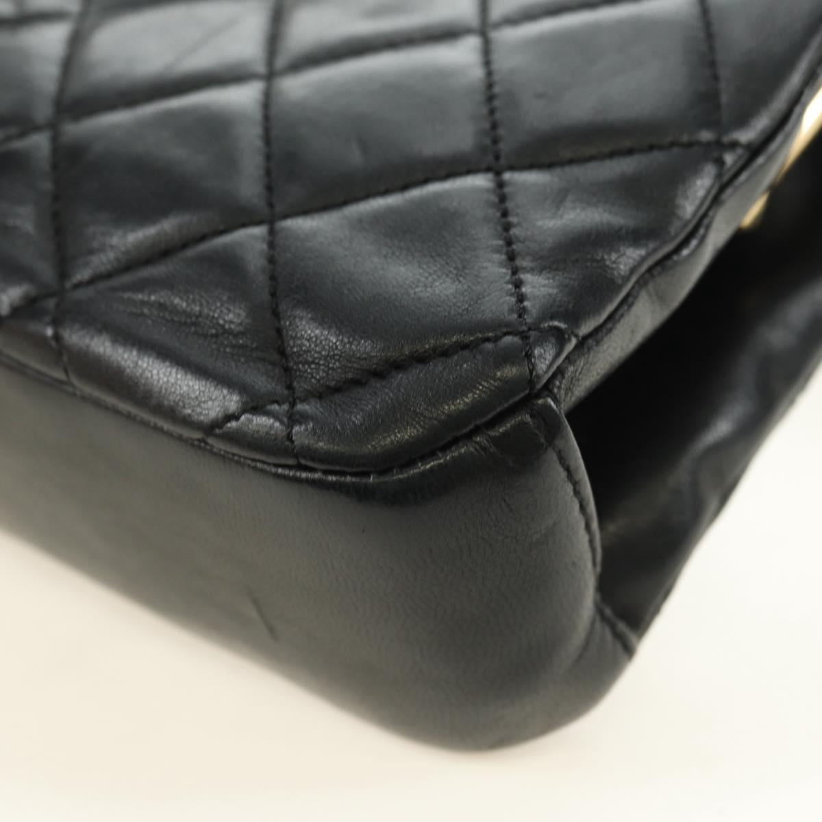 CHANEL Matelasse Chain Shoulder Bag Lamb Skin Black Gold CC Auth 180476SAM