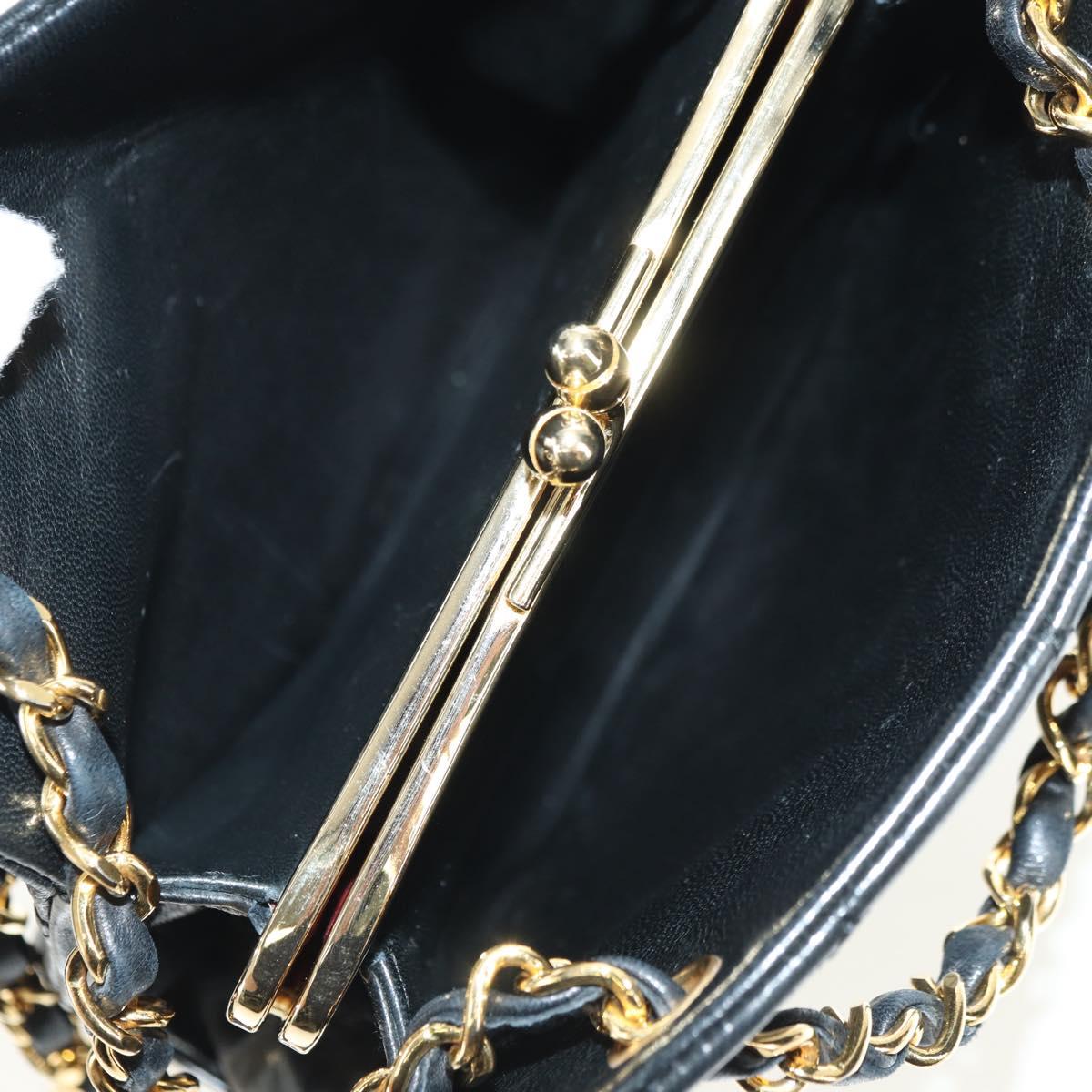 CHANEL Matelasse Chain Shoulder Bag Lamb Skin Black Gold CC Auth 180476SAM