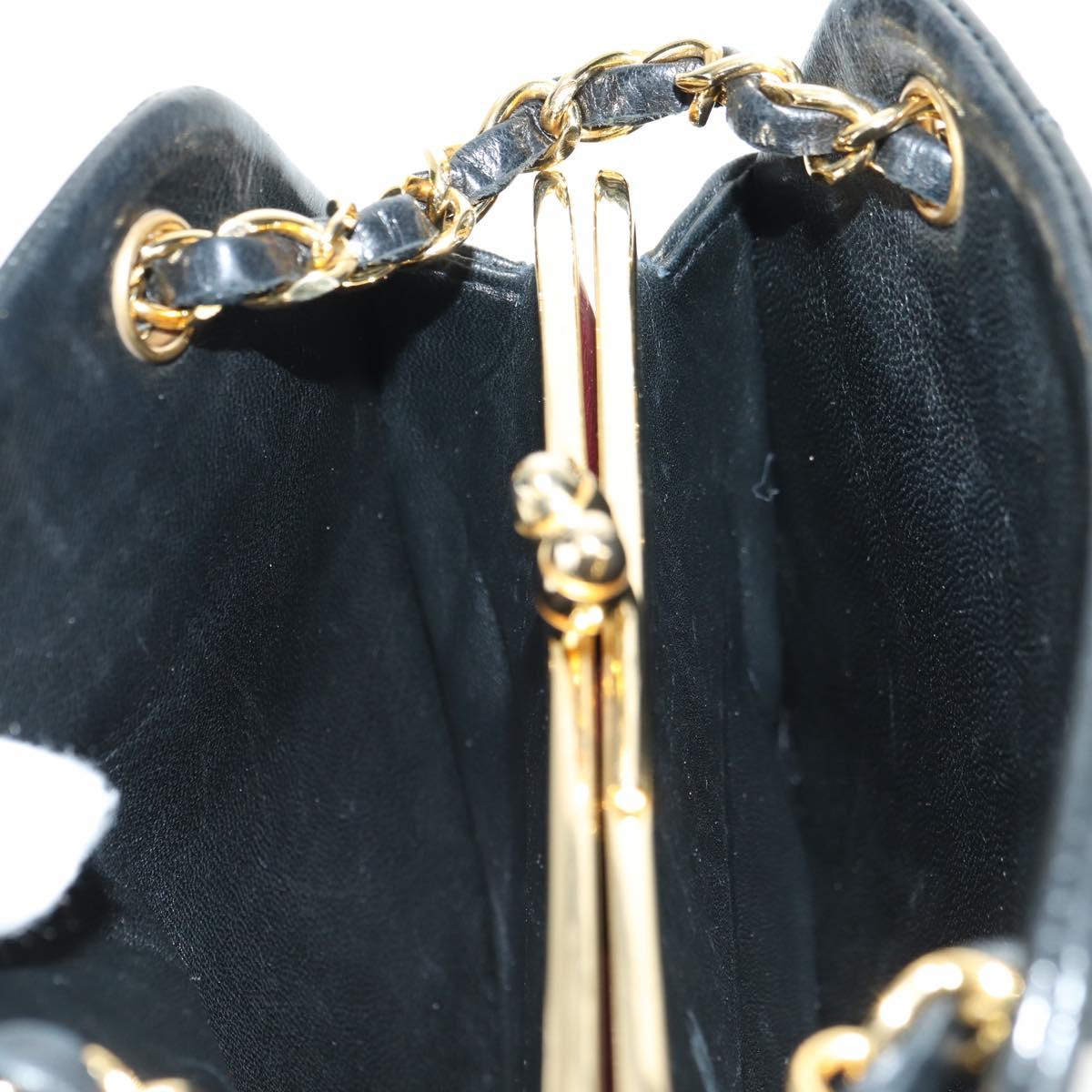 CHANEL Matelasse Chain Shoulder Bag Lamb Skin Black Gold CC Auth 180476SAM
