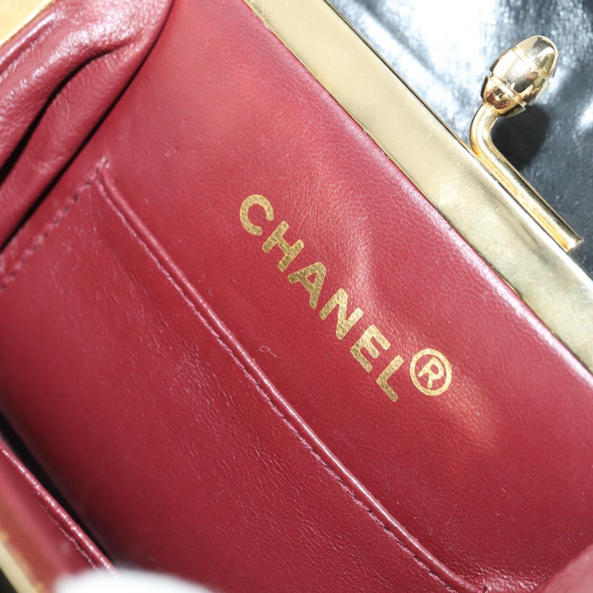 CHANEL Matelasse Chain Shoulder Bag Lamb Skin Black Gold CC Auth 180476SAM