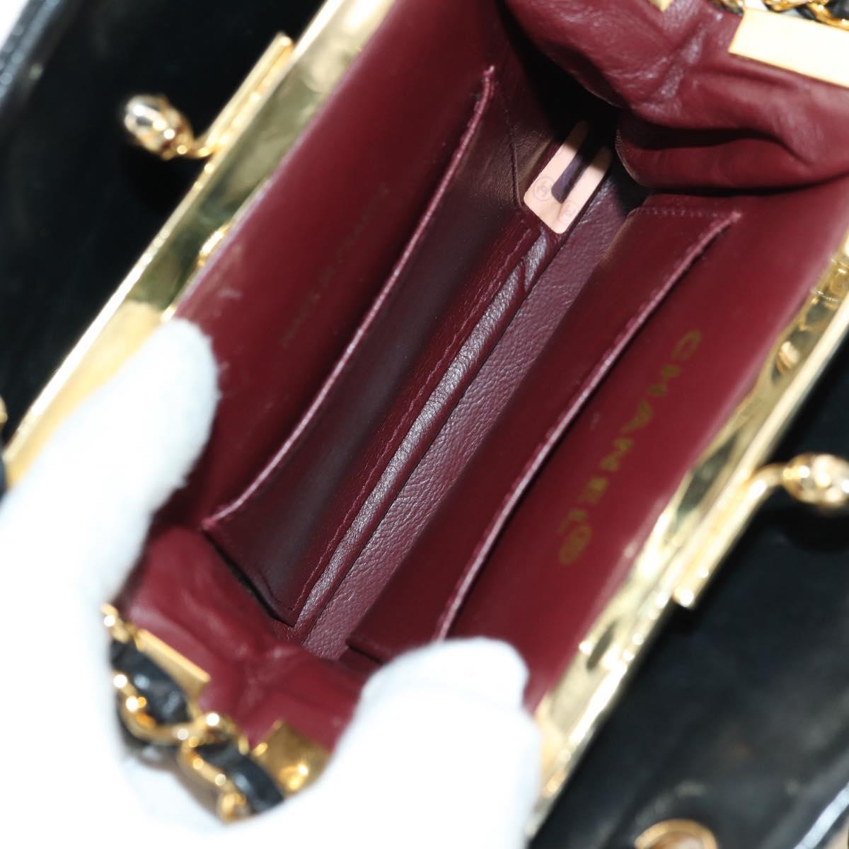CHANEL Matelasse Chain Shoulder Bag Lamb Skin Black Gold CC Auth 180476SAM