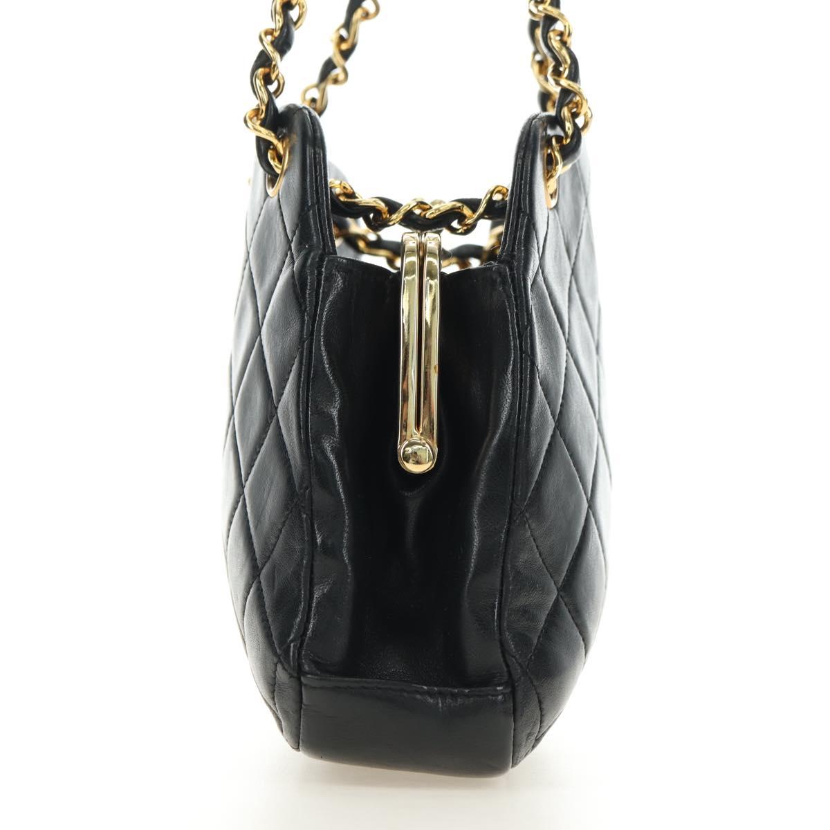 CHANEL Matelasse Chain Shoulder Bag Lamb Skin Black Gold CC Auth 180476SAM