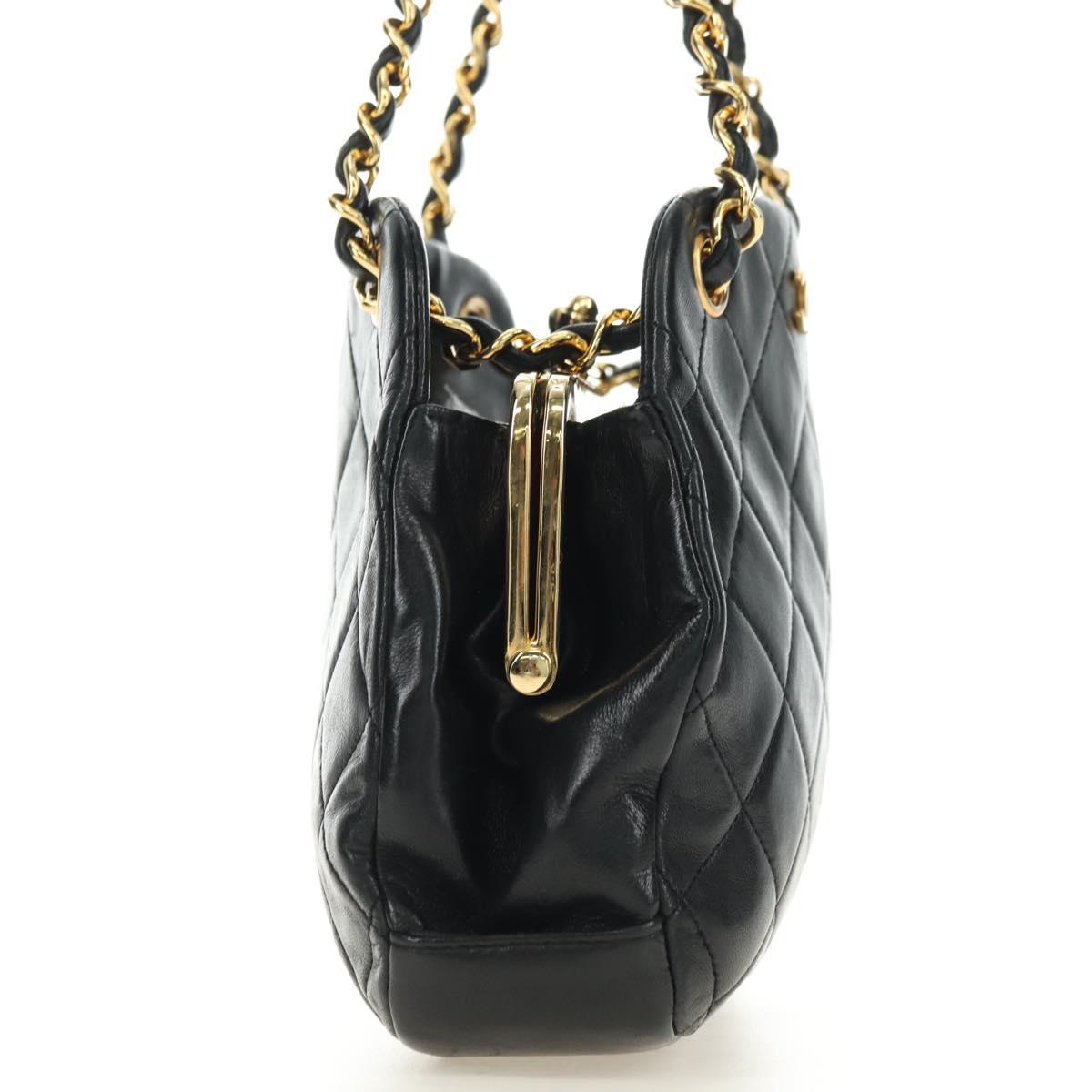 CHANEL Matelasse Chain Shoulder Bag Lamb Skin Black Gold CC Auth 180476SAM