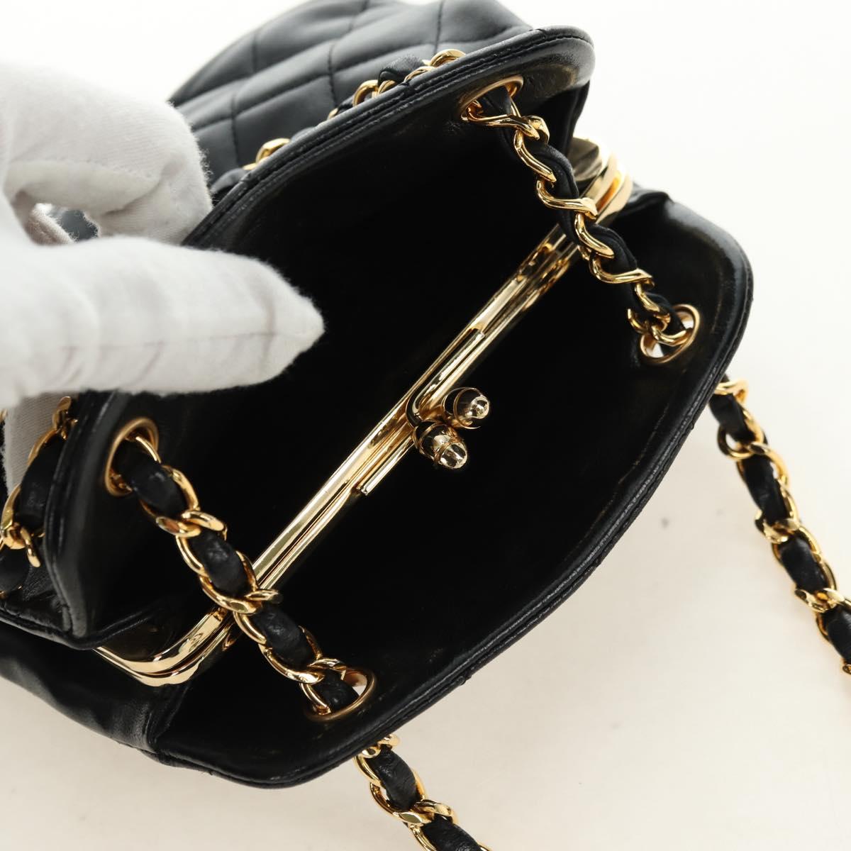 CHANEL Matelasse Chain Shoulder Bag Lamb Skin Black Gold CC Auth 180476SAM