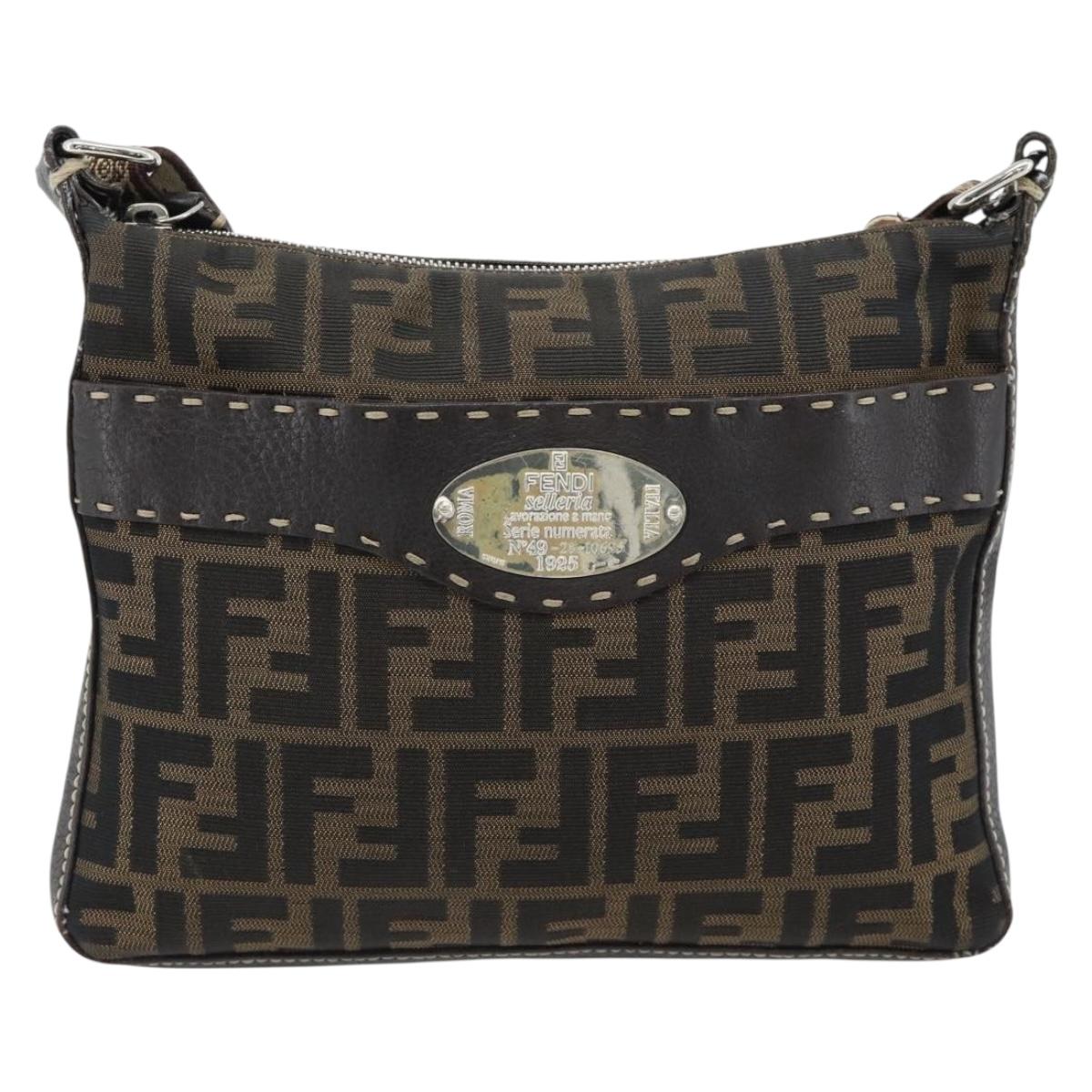 FENDI Zucca Canvas Celeria Shoulder Bag Black Brown Auth 180477