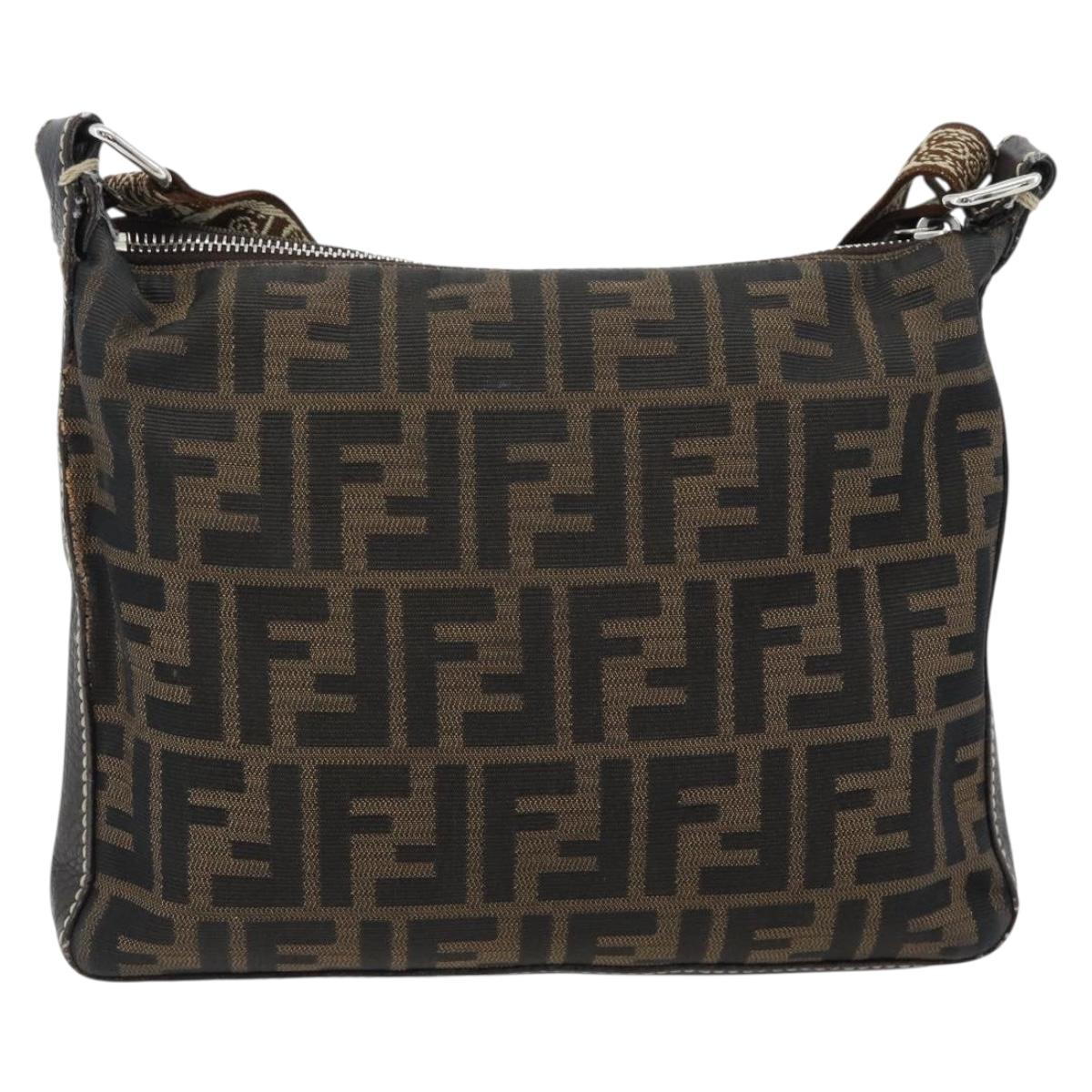 FENDI Zucca Canvas Celeria Shoulder Bag Black Brown Auth 180477