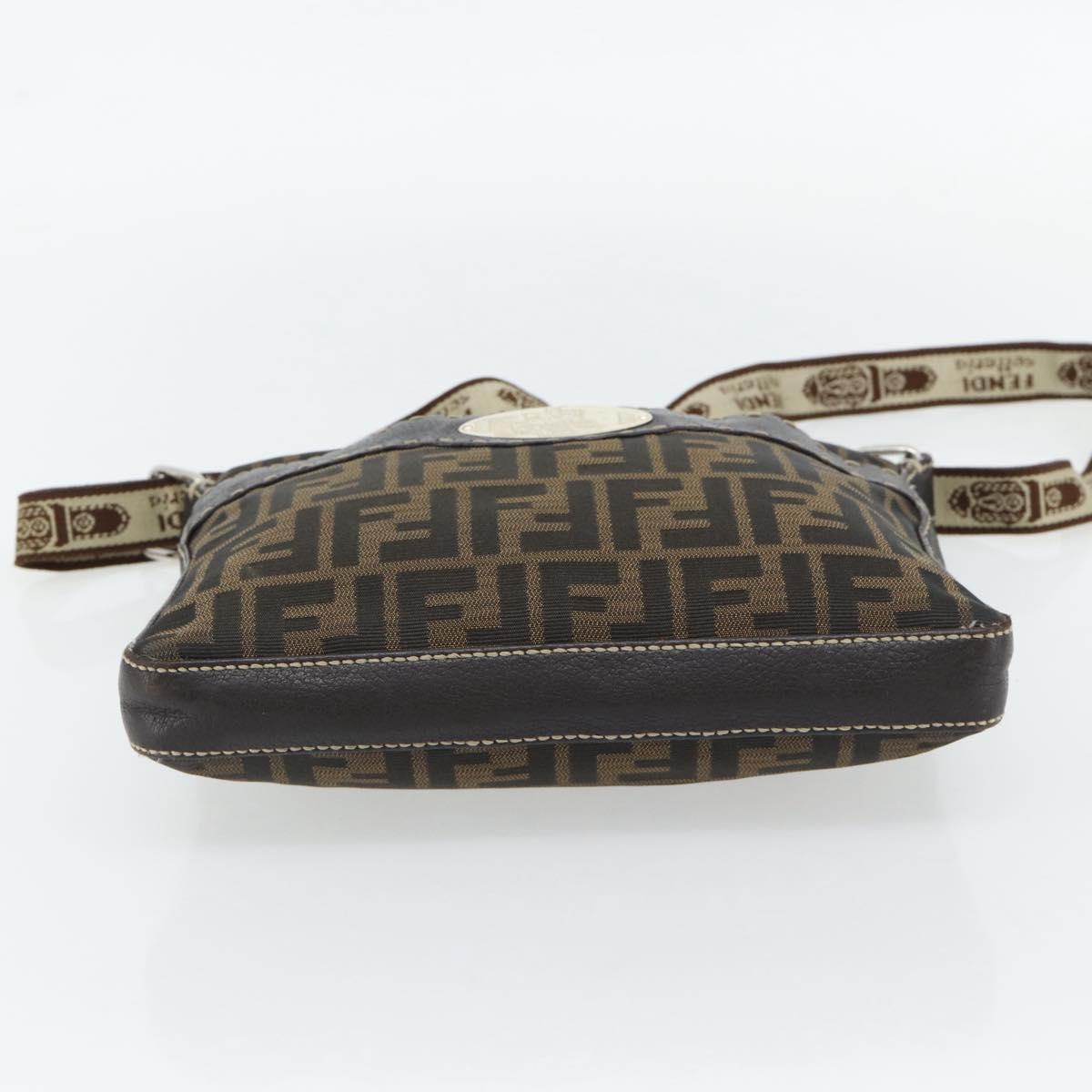 FENDI Zucca Canvas Celeria Shoulder Bag Black Brown Auth 180477
