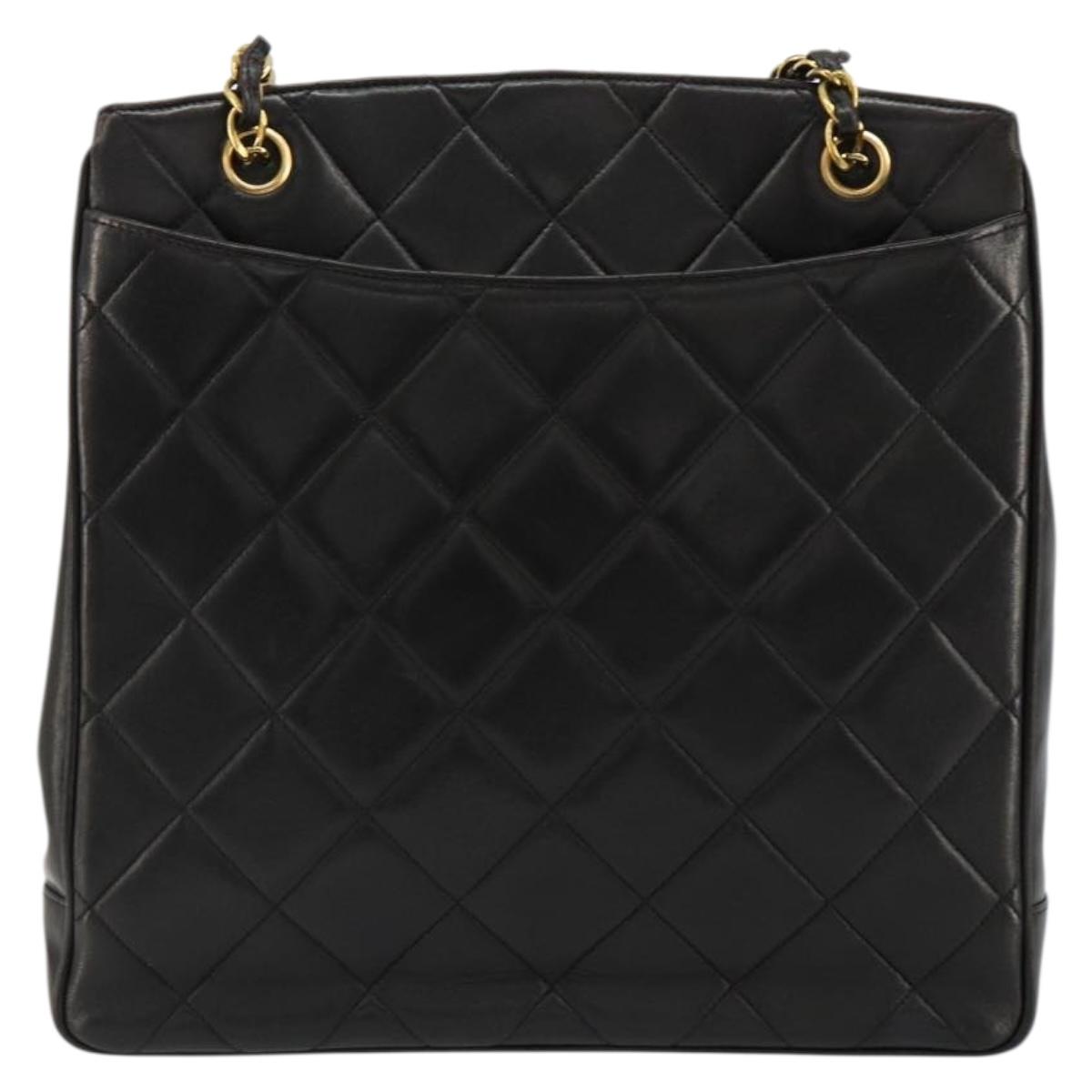 CHANEL Matelasse Chain Shoulder Bag Lamb Skin Black Gold CC Auth 180479SAV