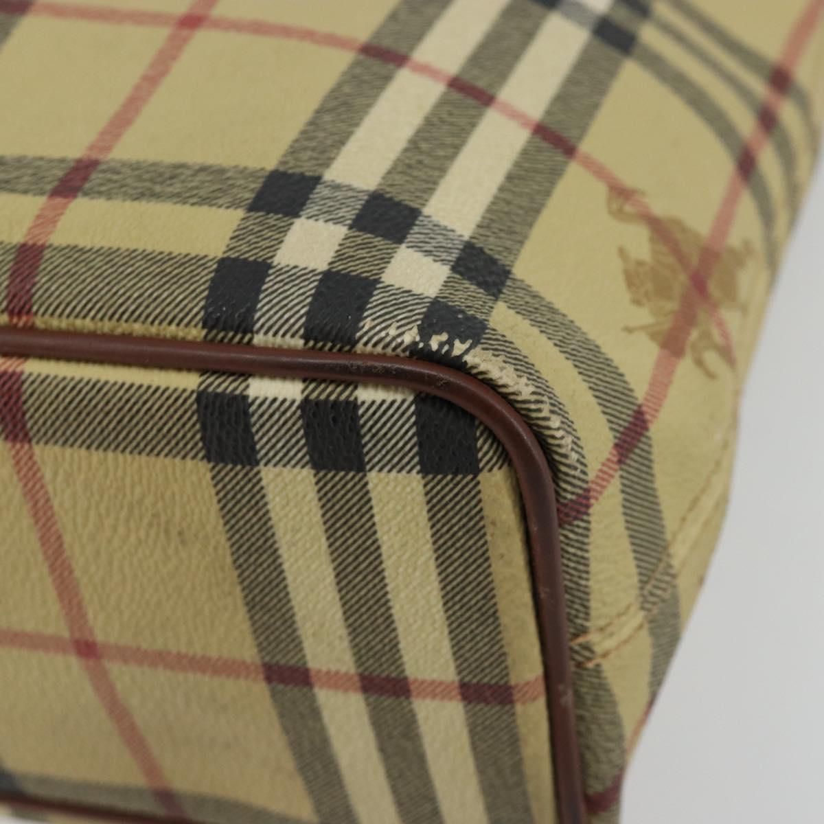 BURBERRY Nova Check Hand Bag PVC Beige Gold Auth 180482A