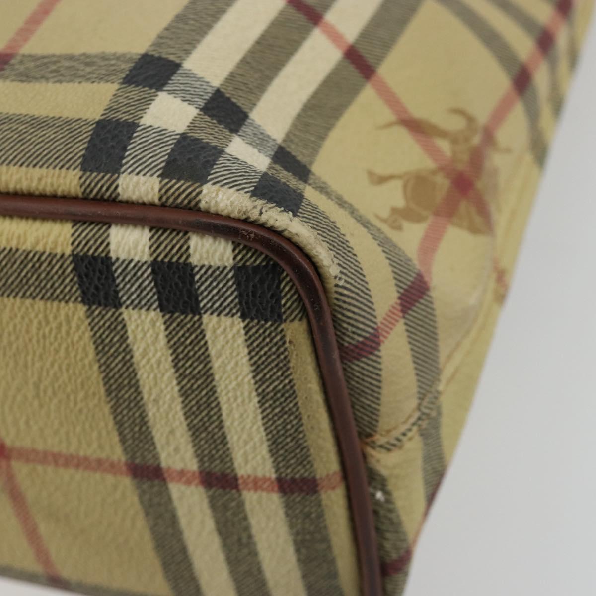BURBERRY Nova Check Hand Bag PVC Beige Gold Auth 180482A