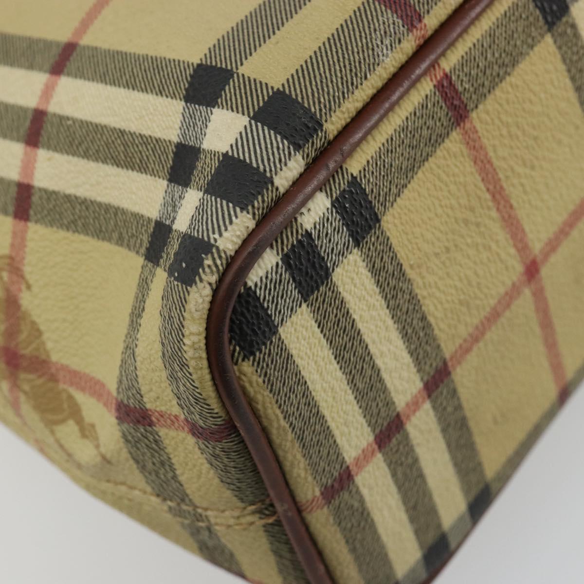 BURBERRY Nova Check Hand Bag PVC Beige Gold Auth 180482A