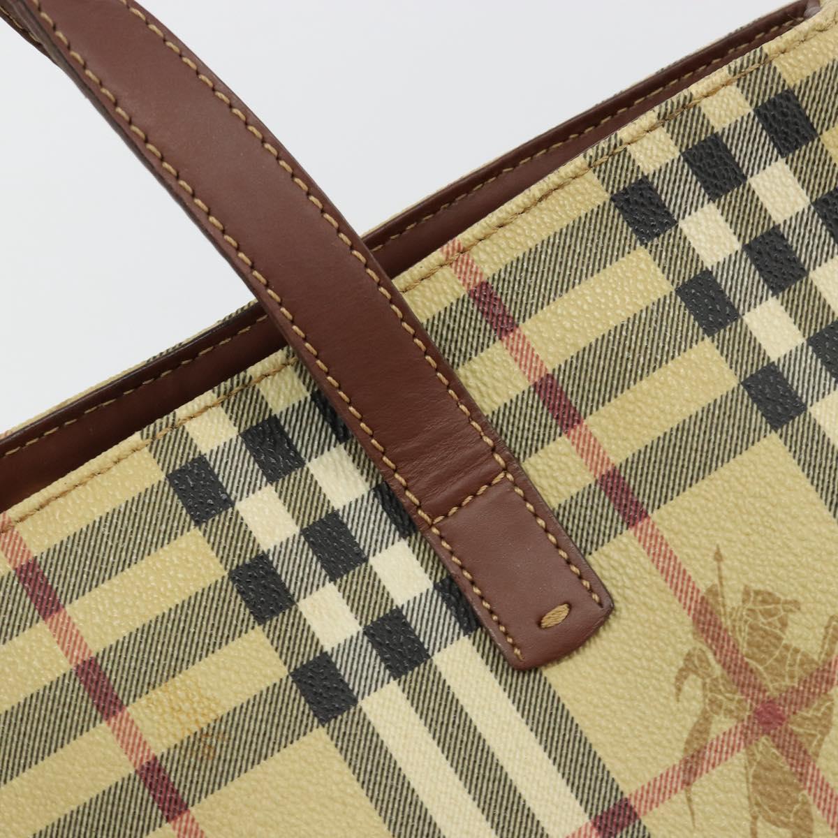 BURBERRY Nova Check Hand Bag PVC Beige Gold Auth 180482A