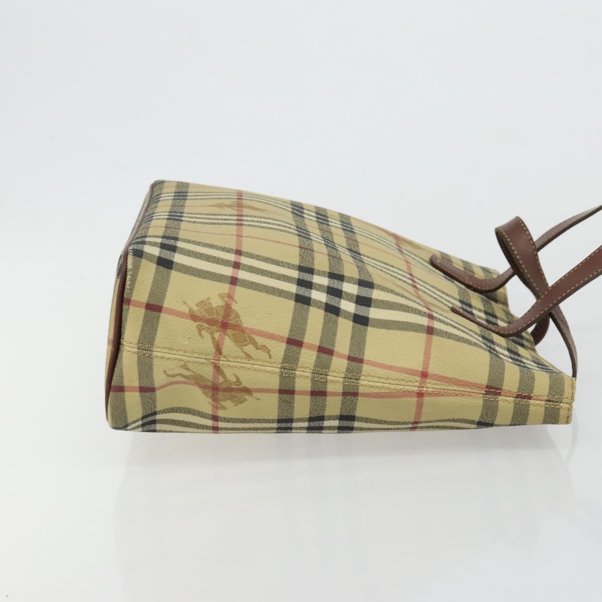 BURBERRY Nova Check Hand Bag PVC Beige Gold Auth 180482A