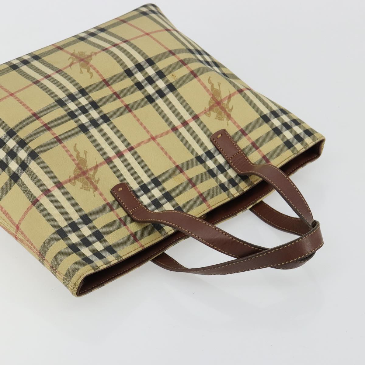 BURBERRY Nova Check Hand Bag PVC Beige Gold Auth 180482A