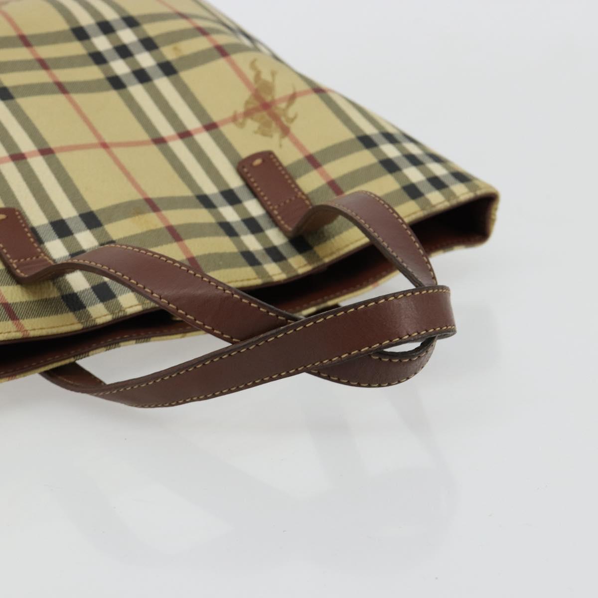 BURBERRY Nova Check Hand Bag PVC Beige Gold Auth 180482A