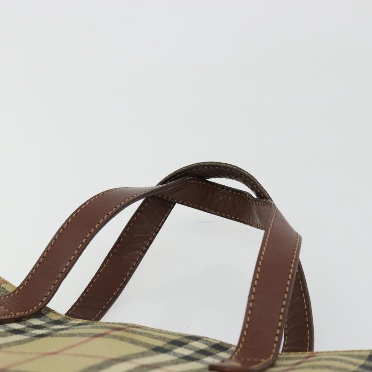 BURBERRY Nova Check Hand Bag PVC Beige Gold Auth 180482A