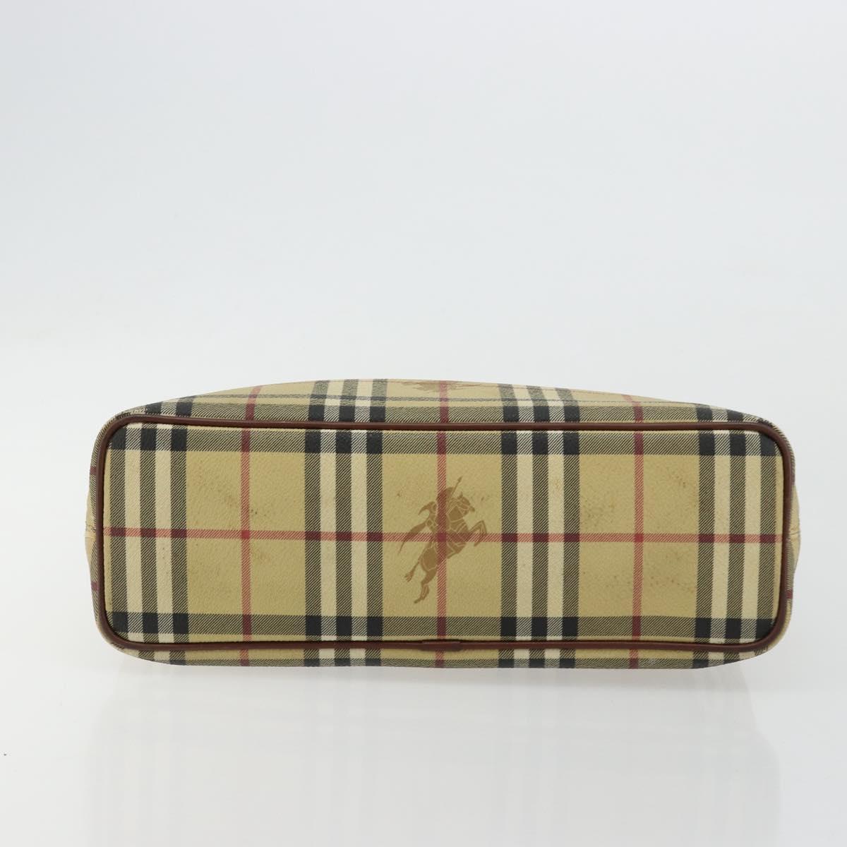 BURBERRY Nova Check Hand Bag PVC Beige Gold Auth 180482A